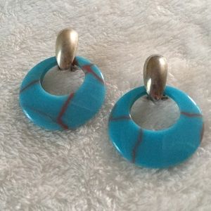 Vintage blue orange marble hoop earrings